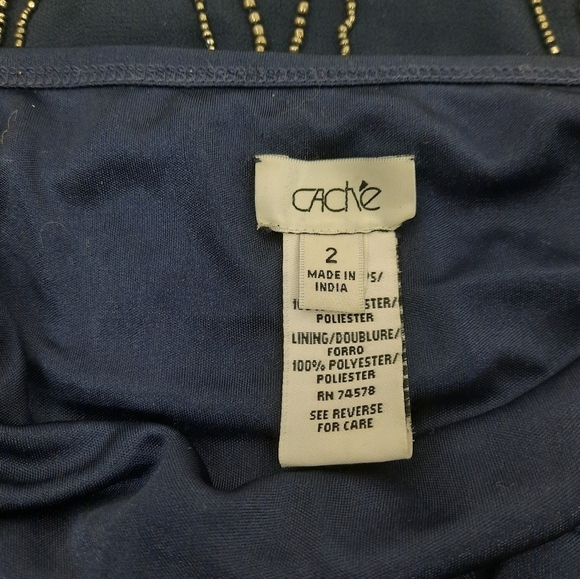 Cache Beaded Blouson Navy Chiffon Cocktail Dress Size 2‎ Women's - Picture 11 of 12